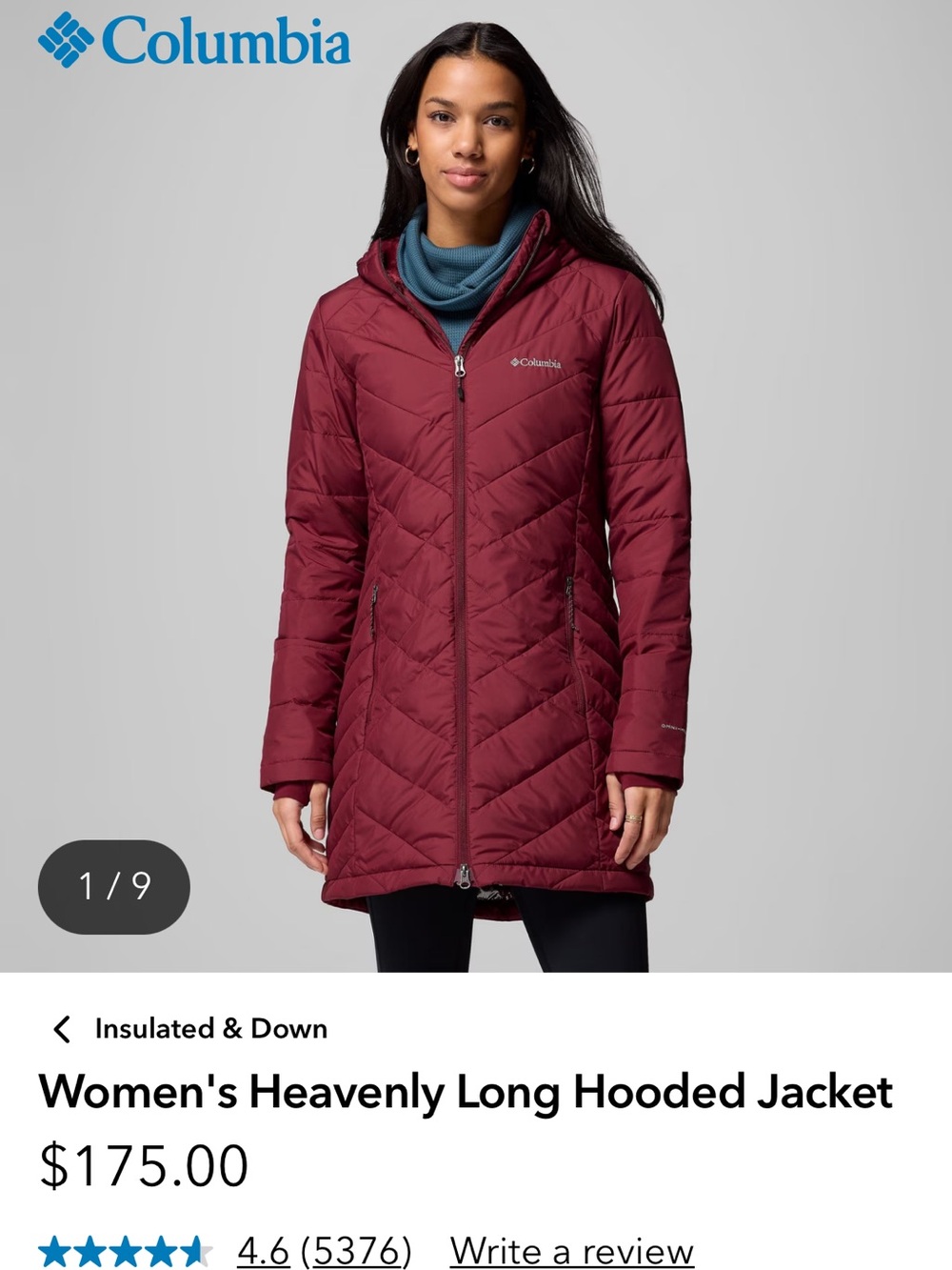 Columbia Women's Heavenly Long Hooded Jacket size medium